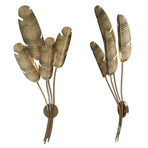 Tropical Brass Multi-Leaf Wall Sconce Tropical Wall Sconces, Outdoor Technology, Sofa Bed Armchair, Dressing Table With Chair, Kitchen Wall Lights, Plaster Sculpture, Brass Floor, Decorative Plaster, Leaf Wall