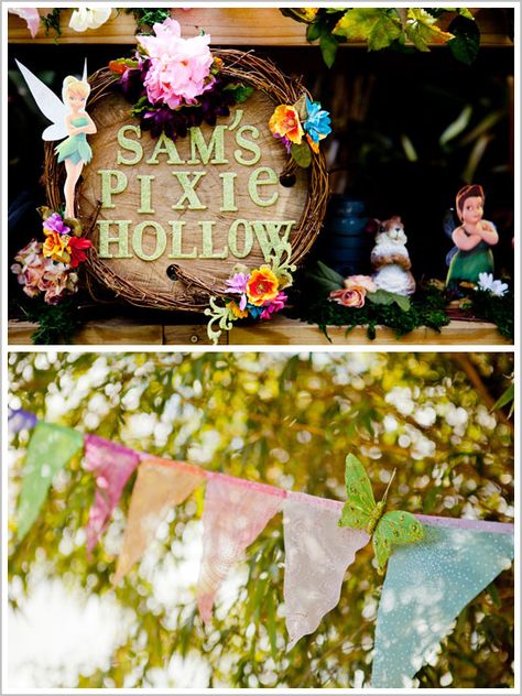 Pixie Hollow Birthday Party: spread our wings and fly… straight into Pixie Hollow. Pixie Hollow Party, Pirate Fairy Party, Fairies Party, Pixie Party, Woodland Fairy Party, Pirate Fairy, Fairy Tea Parties, Tinkerbell Party, Fairy Garden Party