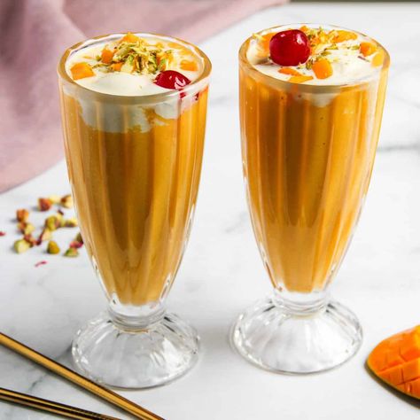 Mango Mastani Mango Mastani, Mango Festival, Falooda Recipe, Mango Milkshake, Mango Pulp, Mango Dessert, Mango Ice Cream, Sweet Bites, Ice Cream Brands