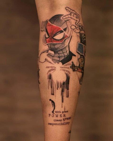 Valorant Tattoo, Spiderman Tattoo Ideas, Spider Man Tattoo, Comic Book Tattoo, Spiderman Tattoo, Uncle Ben, Comic Tattoo, Marvel Tattoos, Theme Tattoo