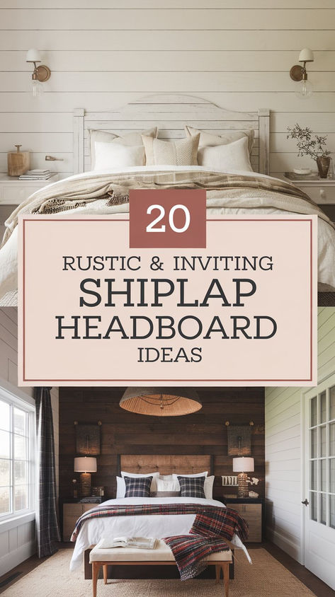 Create a warm and inviting bedroom with these 20 rustic shiplap headboard ideas! Ideal for DIYers and design lovers who adore the farmhouse look. #HomeDecorIdeas #RusticDesign #DIYBedroom Wall Headboard Ideas Diy, Bedroom Shiplap, Rustic Headboard Diy, Wall Headboard Ideas, Shiplap Headboard, Barnwood Headboard, Shiplap Bedroom, Rustic Shiplap, Farmhouse Headboard