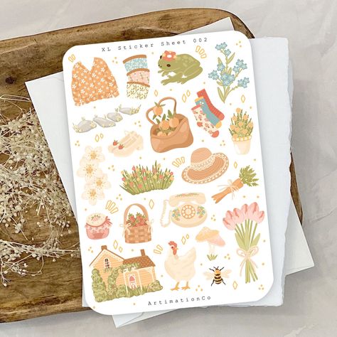 Spring Sticker Sheet, Hygge Cottage, Cottage Core Stickers, Autumn Cottage Core, Magical Stickers, Cottage Core Spring, Bullet Journal Scrapbook, Bullet Journal Sticker, Cottage Illustration