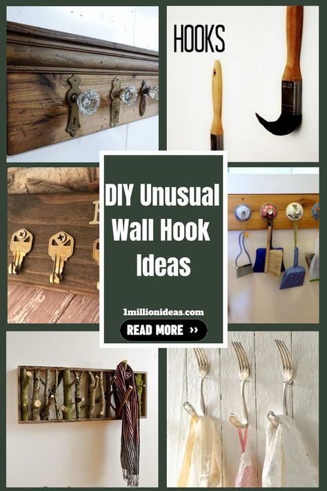 DIY Unusual Wall Hook Ideas Diy Wall Hook Ideas, Wood Hooks Diy, Creative Wall Hooks, Wall Hooks Diy, Diy Wood Wall Hooks, Wall Hook Ideas, Ceramic Hooks Diy, Interesting Coat Hooks, Funky Coat Hooks