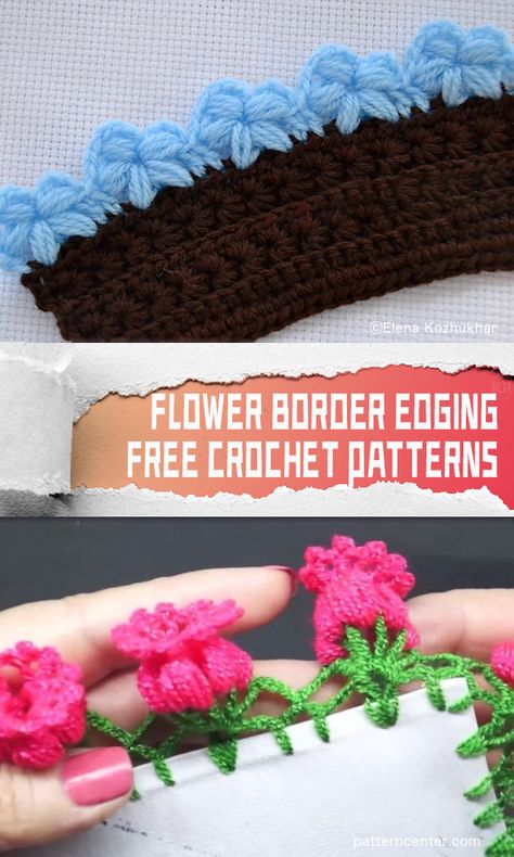 Crochet Flower Edge Pattern, Crochet Flower Border Pattern, Crochet Border For Towels, Flower Edging Crochet, Crochet Flower Borders And Edges, Crochet Flower Edging And Borders, Edging For Crochet Blanket, Crochet Flower Border, Picot Crochet Edging