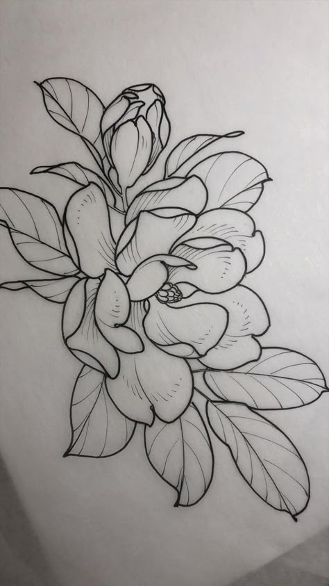 magnolia tattoo by Shannon Elliott @paingardens Tattoos For Women Sleeve, Magnolia Flower Tattoo, Flower Tattoo Flash, Magnolia Tattoo, Marquesan Tattoos, Gladioli, Tattoo Portfolio, Flower Tattoo Designs, Mom Tattoos