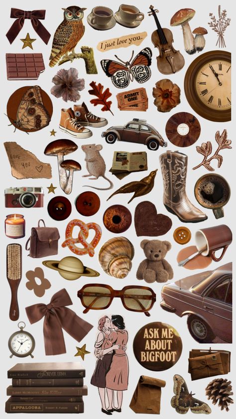 #brown #autumn #fall #ispy #collage #vintage #pretty #aesthetic Aesthetic Shuffles, Brown Autumn, Pretty Aesthetic, I Just Love You, Collage Vintage, Admit One, Fall Aesthetic, Brown Aesthetic, Aesthetic Stickers