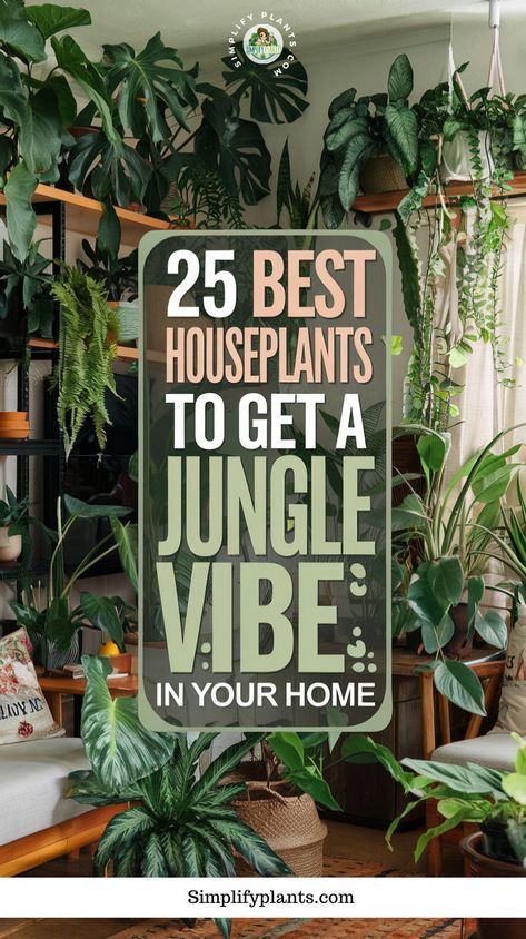 "Transform your space into a lush oasis with our guide to the 25 Best Houseplants to Get a Jungle Vibe in Your Home! Discover stunning houseplant decor ideas that elevate your indoor gardening game. Embrace the urban jungle aesthetic with greenery inspiration that brings life to any room. From plant care tips to creative plant styling, this collection is perfect for every plant lover's paradise!" Plant Shelf With Lights, Small Jungle Garden Ideas, Urban Jungle Aesthetic, Urban Jungle Interior, Houseplant Aesthetic, Plant Mom Aesthetic, Jungle Aesthetic, Houseplant Decor, Houseplants Decor