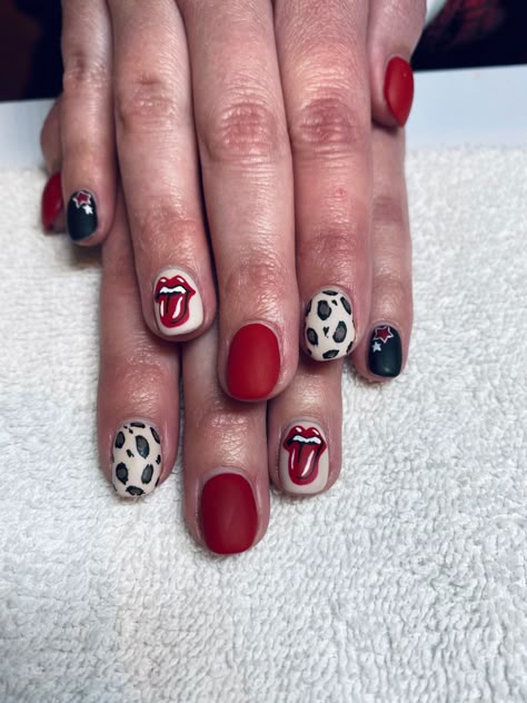 Rolling Stones Nails Designs, Rolling Stones Nails, Rock N Roll Nails, Rock And Roll Nails, Stones Nails, Nail Polish Tattoo, Music Nails, Rock Nails, Concert Nails