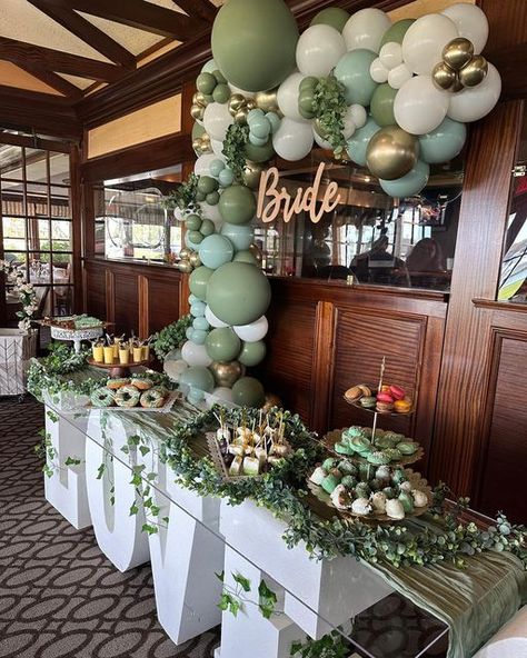 Dessert Table Bridal Shower Display, Dessert Table With Balloon Garland, Bridal Shower Sweets Table, Bridal Shower Display, Bridal Shower Dessert Table, Baloon Garland, Bridal Shower Sweets, Bridal Shower Desserts Table, Bridal Shower Desserts