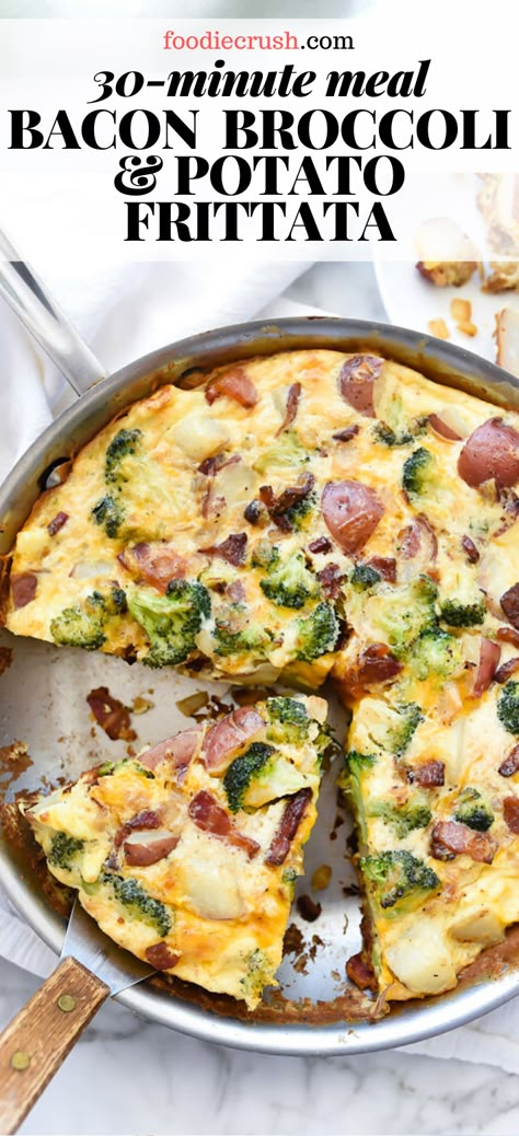 Bacon Potato Frittata, Frittata For Dinner, Broccoli Frittata Recipes, Fritatta Recipe With Potatoes, Egg Potato Bake, Potato And Egg Frittata, Egg Supper Recipes, Eggs For Supper Recipes, Egg Fertattas Recipe