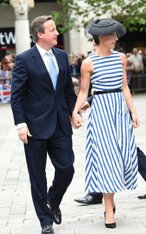 Current,  At The Time, Prime Minister David Cameron & Wife Samantha Cameron At The Queen's 90th Birthday Service Of Thanksgiving, June 10, 2016. Heaven Forebid Sleeveless At A Cathedral In The Queen's Prescene. Nice Top And Jeans, Samantha Cameron, Catherine Walker, Pretty Hats, Top And Jeans, Wearing All Black, Huntington Whiteley, Rosie Huntington Whiteley, Stylish Sarees