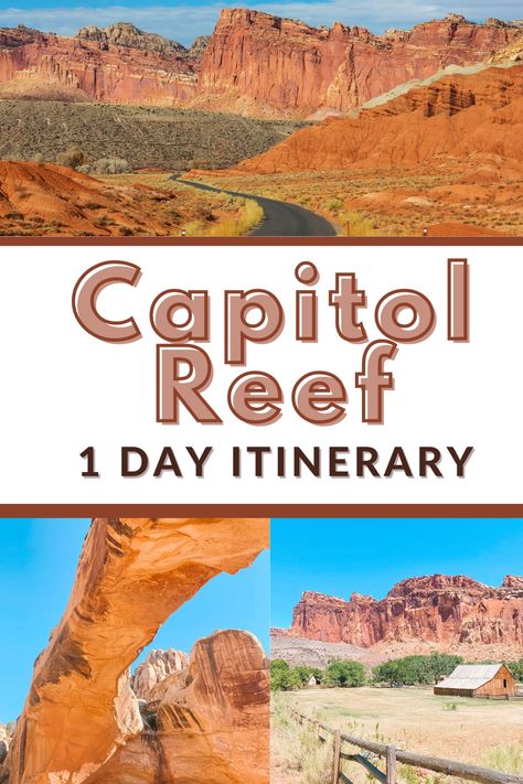 Uncover the hidden gems of Capitol Reef National Park with our ultimate one-day itinerary. From the breathtaking views at Cassidy Arch to the historic charm of Fruita and the spectacular natural beauty of Hickman Bridge, discover all the best things to do in Capitol Reef. Perfect for families looking to explore the stunning landscapes of Utah, this guide ensures you won't miss a thing in this incredible National Park. Save this pin and start planning your Capitol Reef adventure today! Utah Arches National Park, Capital Reef National Park Utah, West Virginia Hiking, Capital Reef National Park, Utah National Parks Road Trip, Utah Arches, Utah Trip, National Parks America, Trip To Grand Canyon