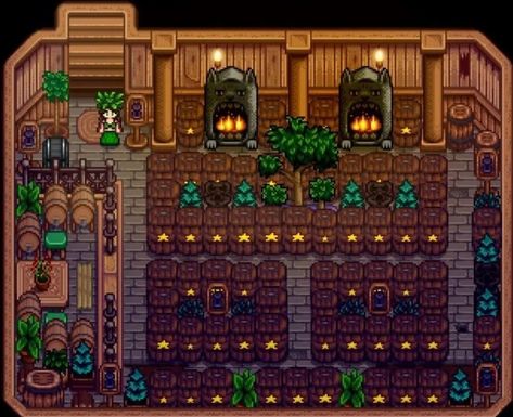 Stardew Farms, Stardew Valley Layout, Stardew Valley Tips, Stardew Valley Farms, Cave Entrance, Basement Layout, Farm Layout, Barn Interior, Cellar Design