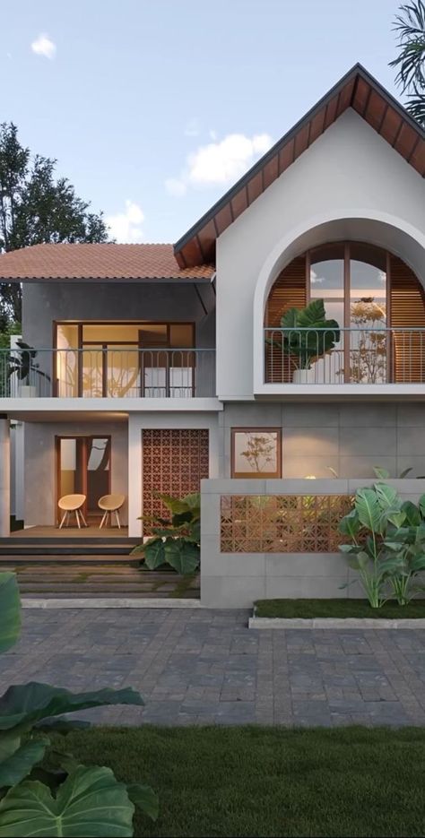 Village Type House Design, Individual House Design, Kerala House Elevation Exterior Design, Minimalist House Design Exterior Modern, Kerala House Exterior Design, Kerla Design House, Tropical Exterior House Design, Bunglows Design Modern, Simple Exterior House Design