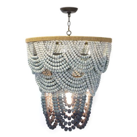 Bead Chandelier, Wood Bead Chandelier, Blue Drapes, Empire Chandelier, Beaded Chandelier, Drum Chandelier, Coastal Chic, Candelabra Bulbs, Blue Ombre