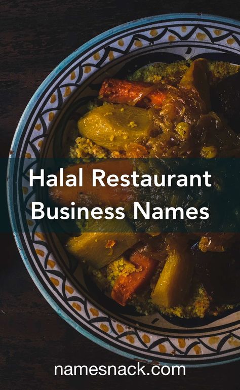 Compelling names for your new halal restaurant. Arabic Restaurant Names, Restaurant Names Ideas Indian, Halal Japanese Food, Halal Food Places In London, Halal Food In Japan, African Stew, Veg Restaurant, Food Truck Menu, Snack Shop