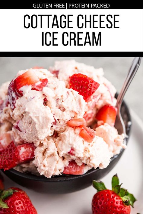 Strawberry Cottage Cheese Ice Cream, Strawberry Cottage Cheese, Cottage Cheese Ice Cream Recipe, Make Cottage Cheese, Cottage Cheese Dessert Recipes, Protein Cottage Cheese, Cottage Cheese Ice Cream, Strawberry Cottage, Cottage Cheese Desserts