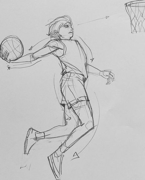 Human Body Figure Sketch, Basketball Anime Drawing, Human Figure Drawing Pose Reference, Basketball Drawings Sketches, Chommang Art, Movement Sketch, Basketball Sketch, Basketball Pose, Basketball Poses