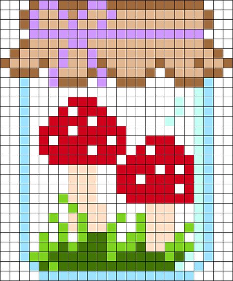 Mushrooms In A Jar Perler Bead Pattern / Bead Sprite Pixel Art Mashrom, Cottage Core Perler Beads, Perler Bead Mushroom Pattern, Trippy Mushroom Perler Bead Patterns, Perler Bead Patterns Mushroom, Mushroom Perler Bead Patterns, Perel Bead, Perler Bead Mushroom, Tiny Perler Bead Patterns