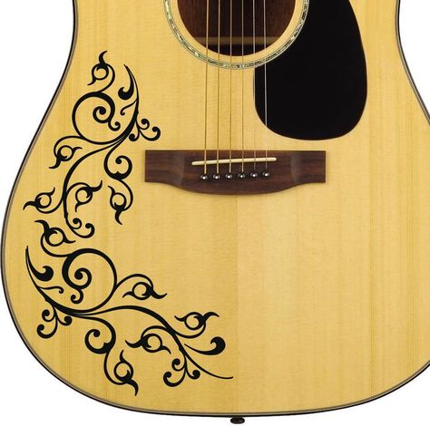 Guitar Decals, Painted Instruments, Vine Decal, Guitar Decor, Acoustic Guitar Art, Guitar Bodies, Custom Acoustic Guitars, Ukulele Design, Ovation Guitar