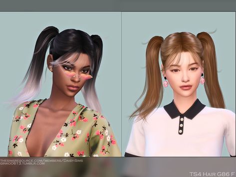 The Sims Resource - Female Hair G86 Half Up Half Down Sims 4 Cc Hair, Sims 4 Female Hair, Twin Ponytails, Pig Tails, Male Hair, Sims 4 Downloads, Female Hair, All Hairstyles, Sims 4 Collections