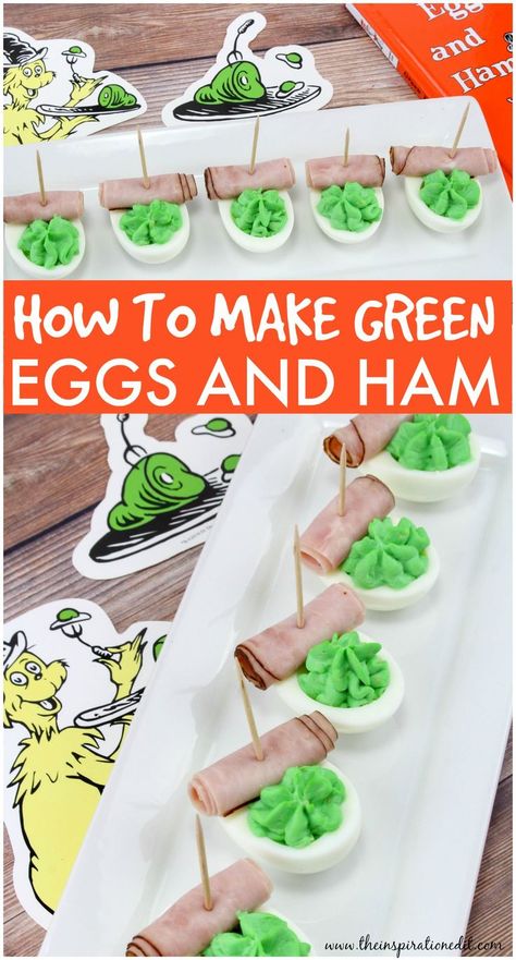 Green Eggs And Ham Recipe Dr Seuss Inspired · The Inspiration Edit #greeneggsandham  #greeneggs #eggrecipe #boiledeggs #drseuss #drseussday #kidsactivities #drseussbirthday #drseussday #ketorecipes #keto Green Eggs And Ham Breakfast, Dr Seuss Circle Time Preschool, Green Eggs And Ham Snack, Green Eggs And Ham Recipe, Dr Seuss Snacks, Avocado Egg Bake, Ham Breakfast, Green Egg Recipes, Dr Seuss Activities