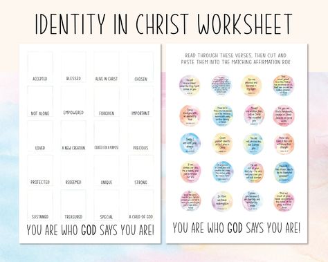 Printable Christian Affirmation worksheet/activity | Identity in Christ Bible Verses | You are who God says you are | Rainbow home school Affirmation Worksheet, Bible Study Template, Philippians 4 19, All About Me Activities, L Quotes, Bible Study Printables, Christian Affirmations, Psalm 121, Psalm 139