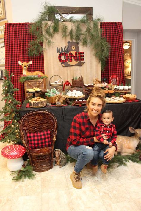 Lumber Jack Woodland Party Birthday Party Ideas | Photo 1 of 30 | Catch My Party Lumberjack Party Centerpiece, Lumbar Jack Birthday Party, Lumberjack Wild One Birthday, Black Bear First Birthday Party, Lumberjack One Year Birthday, Wild One Winter Birthday, 1st Birthday Lumberjack Theme, First Birthday Lumberjack Theme, Hunting Themed 1st Birthday Party