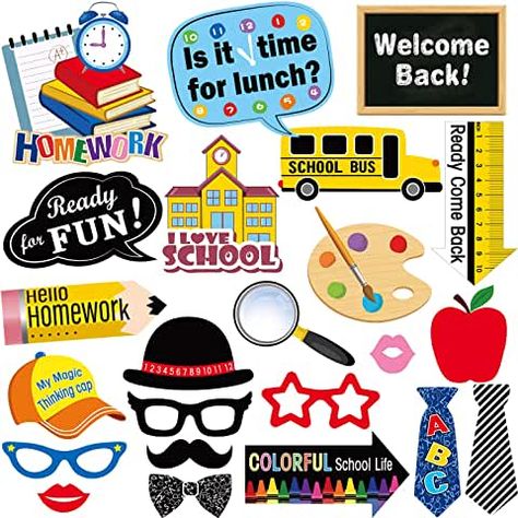 School Photo Booth Props, Back To School Photo Booth, Back To School Stickers, First Day Of School Pictures, Christian Classroom, Paper Props, Teacher Photo, Diy Back To School, Back To School Party