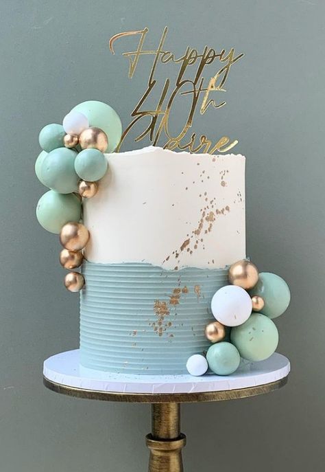 Blue 60th Birthday Cake, Teal And Gold Cake, Turquoise Cake, Mum Cake, Happy Birthday Mommy, Cake Design For Men, Modern Birthday Cakes, Twin Birthday Cakes, Idea Business