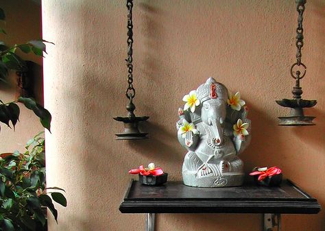 ganesha in my balcony... | Flickr - Photo Sharing! Indian Interior Design, Brick Interior, Indian Living Rooms, Temple Design For Home, Indian Interiors, Ethnic Home Decor, Pooja Room Door Design, Pooja Room Design, Room Door Design