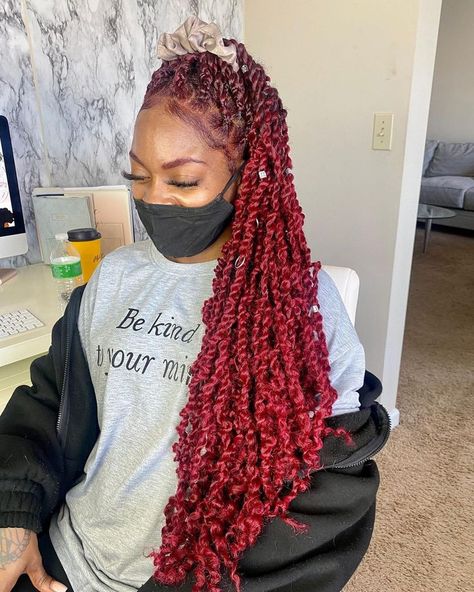 Bohemian Passion Twist Color, Long Passion Twist With Color, Red Passion Twists Hairstyle, Passion Twists Hairstyle Long Color, Passion Twists With Color, Burgundy Passion Twists, Red Passion Twists, Daijah Core, Goddess Passion Twists