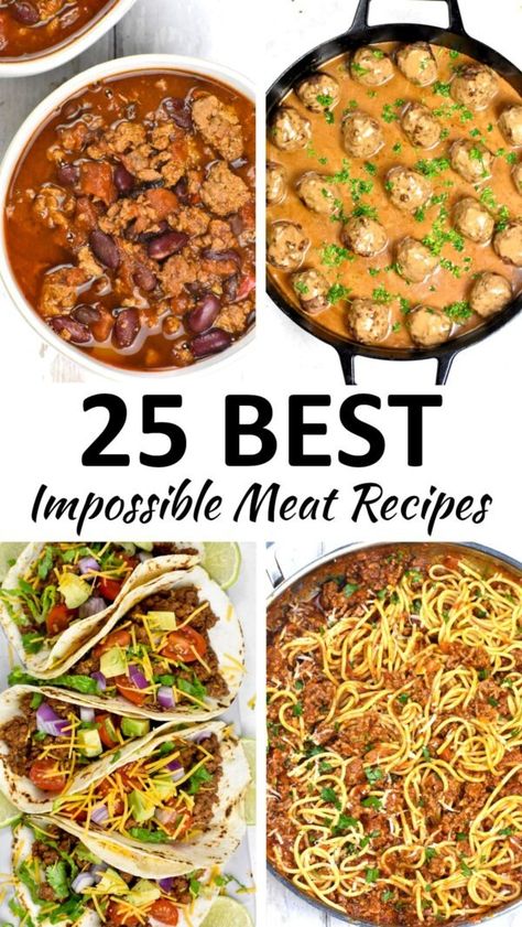 impossible meat recipes pin How To Make Impossible Meat, Ground Impossible Meat Recipes, Recipes With Impossible Beef, Impossible Foods Recipes, Impossible Recipes Vegan, Vegetarian Ground Beef Recipes, Impossible Meat Recipes Healthy, Recipes With Impossible Meat, Impossible Burger Recipes