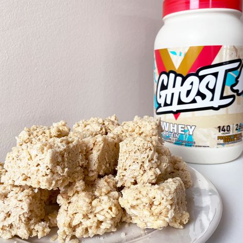 Protein Krispy Treats, Ghost Protein Powder Shake Recipes, Ghost Protein Shake Recipes, High Protein Rice Crispy Treats, Ghost Protein Recipes, Protein Rice Crispy Treats Healthy, Ghost Oreo Protein Recipes, Ghost Protein Powder Recipes, Macro Treats