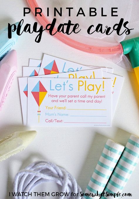 These will be perfect for setting up playdates over summer break!  Free Printable Playdate Invite Cards - Somewhat Simple Play Date Cards Kids Free Printable, Playdate Invitation, Play Date Cards, Playdate Cards, Playdate Activities, Playdate Ideas, Duck Crafts, Contact Card, Play Date