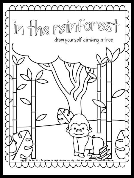 Drawing Activity For Kids, Rainforest Preschool, Rainforest Crafts, Rainforest Activities, Draw Yourself, Climbing A Tree, Forest Coloring Pages, Free Printable Alphabet Worksheets, Drawing Activity