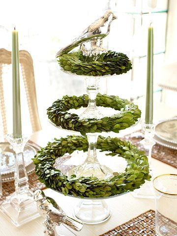 CHRISTMAS DECORATING POWER OF THREE - Stacked Cake Plates with Wreaths Christmas Topiary, Christmas Tablescape, Tabletop Christmas Tree, Holiday Day, Pretty Christmas, Tiered Trays, Primitive Christmas, Noel Christmas, Ideas Christmas