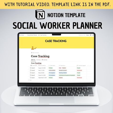 Notion Social Worker Planner, Case Management, Project Management, Task Tracker, Daily, Monthly and Annual Social Worker Project Tracking by templatespsychology on Etsy Project Tracking, Planner Case, Task Tracker, Social Workers, Meeting Notes, Case Management, Notion Template, Social Worker, Professional Development