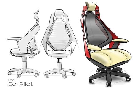 Sketching by Jake Rynkiewicz at Coroflot.com Chair Design Sketch, Chair Sketch, Product Design Sketch, Desktop Speakers, Cafe Seating, Aircraft Interiors, Interior Sketch, Executive Chair, Ergonomic Chair