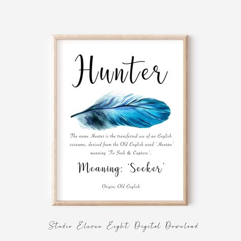 Max Name, Meaning Name, Hunter Name, Feather Artwork, Old English Words, Personalized Nursery Decor, Name Origins, Name Print, Standard Paper Size