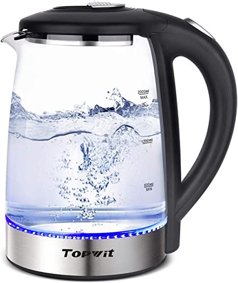 Topwit Electric Kettle Glass Hot Water Kettle, Upgraded, 2L Water Warmer Cordless, Stainless Steel Lid & Bottom, Tea Kettle with Fast Heating, Auto Shut-Off & Boil Dry Protection Hot Water Kettle, Whistling Tea Kettle, Thermal Expansion, Water Boiler, Portable Blender, Water Kettle, Vinegar And Water, Electric Stove, Milk Frother