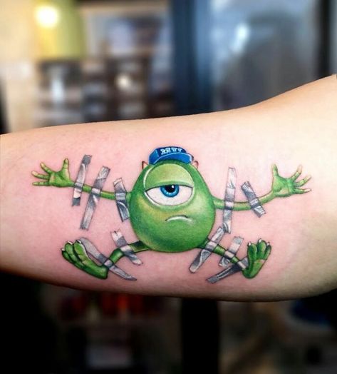 Mike Wazowski Tattoo, Kozo Tattoo, Jack Skellington Tattoo, 90s Tattoos, Character Tattoos, Movie Tattoos, Marvel Tattoos, Cartoon Character Tattoos, Gothic Tattoo