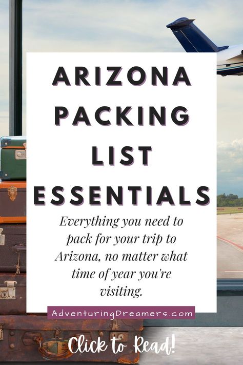 Use this Arizona packing list to make sure you never forget an item for your trip to Arizona, no matter what time of year you’re visiting. Arizona Packing List | Packing List for Travel | Packing List for Vacation | Arizona Packing List Summer | Arizona Packing List Spring | Arizona Packing List Fall | Arizona Packing List Autumn | Arizona Packing List Winter | Essentials Packing List | Clothing Packing List | Toiletries Packing List | Arizona Travel | Arizona Travel Guide | Adventure Travel Arizona Packing List Fall, What To Pack For Arizona, Arizona Packing List, Arizona Travel Outfits, Toiletries Packing, Visiting Arizona, Packing List Spring, Family Packing List, Weekend Packing List