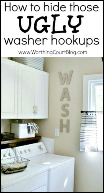 An Easy DIY To Hide Your Ugly Washer Hookups - Worthing Court Hide Laundry Hookups Washer And Dryer, Hide Washer Hookup, How To Hide Washer And Dryer Hookups, How To Hide Laundry Room Hookups, How To Hide Washer Dryer Hookups, Hide Washer And Dryer Hookups, How To Hide Laundry Hookups, Hiding Laundry Room Hookups, Charleston Bathroom