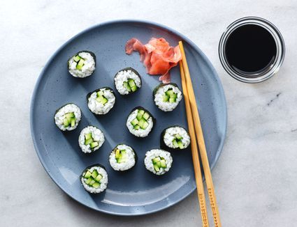 Uni Lunch Ideas, Vegan Sushi Recipes, Christmas Market Food, Sushi Stacks, Cucumber Sushi Rolls, The Spruce Eats, Japanese Side Dish, Cucumber Sushi, Finger Foods Snacks