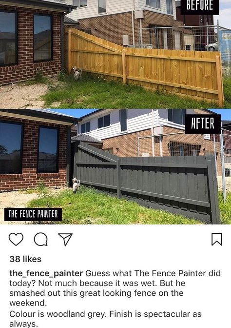 Woodland Grey Fence, Carport Fence, Grey Fence Paint, Fence Paint Ideas, Paint Fence, Fence Colours, Grey Fence, Patio Balcony Ideas, Fence Paint Colours