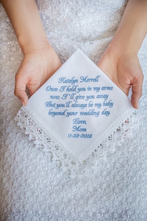 ♥ View more Something Blue ideas: https://etsy.me/331fI2W ♥ SALE section https://etsy.me/2M7lSYm Wedding gift for Bride from Mom - Something Blue daughter wedding handkerchief ______________ Every Bride needs beautiful wedding handkerchief. This handkerchief even has something blue! A sentimental Sentimental Wedding Gifts, Bridal Handkerchief, Bridal Bouquet Charms, Bride Personalized, Wedding Gift For Bride, Daughter Wedding Gifts, Blue Handkerchief, Sentimental Wedding, Something Blue Bridal