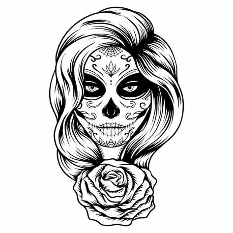 Vector lady rose vector illustration | Premium Vector #Freepik #vector #woman-illustration #illustrations #lady #woman Tiny Skull Tattoos, Rose Vector Illustration, Skull Drawing Tattoo, Skull Couple Tattoo, Queen Tattoo Designs, Rose Vector, Simple Skull, Native Tattoos, Couple Tattoos Unique