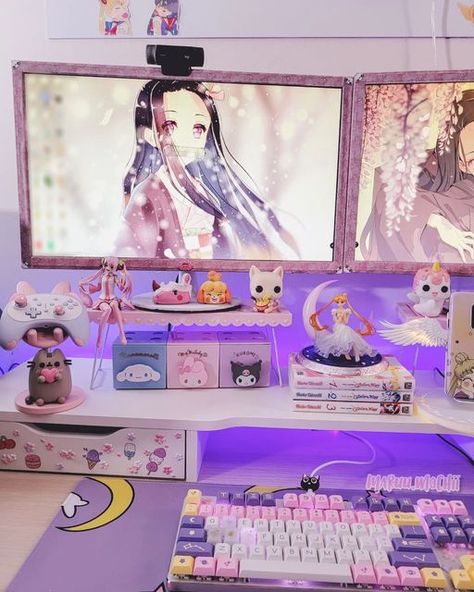 Moon Gaming Setup, Sailor Moon Keyboard, My Melody Gaming Setup, Sailor Moon Gaming Setup, Kawaii Gaming Setup Purple, Sweet Moon, Halloween Christmas Tree, Pc Gaming Setup, Cute Envelopes