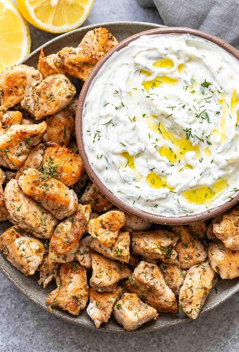 These easy to make and versatile Greek chicken bites are great for adding to salads, wraps, rice bowls, or serve them as an appetizer with tzatziki sauce! Recipe Runner, Lemon Roasted Potatoes, Chicken Cheesesteak, Greek Spices, Chicken Enchilada Skillet, Honey Chipotle Chicken, Mediterranean Cooking, Spicy Grilled Chicken, Greek Gyros